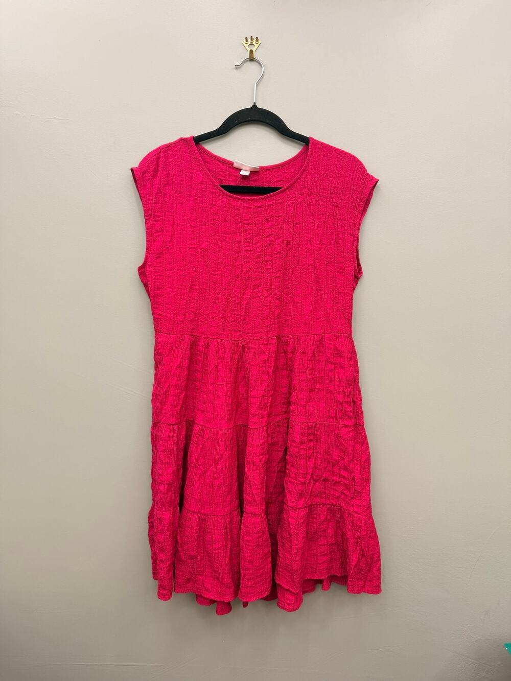Knox Rose Hot Pink Tiered Mini Dress Size Small Boho Cottagecore